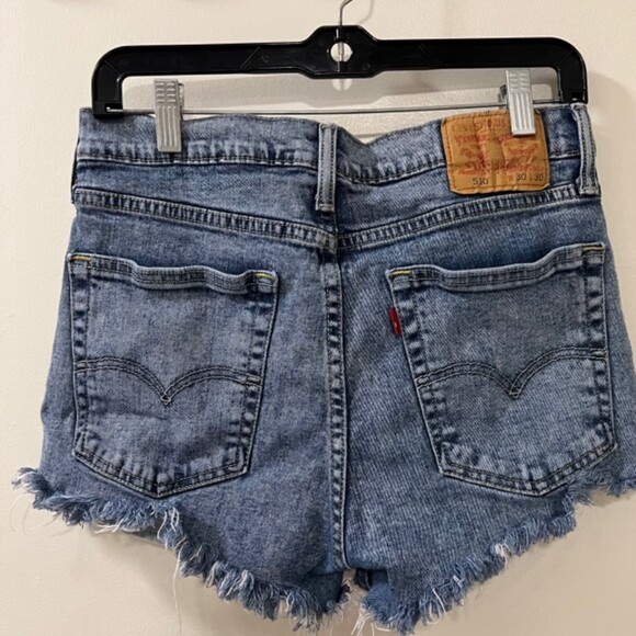 Levis 510 Womens Blue Washed Frayed Hem High Rise Denim Shorts Size W30 L30 - Picture 6 of 12